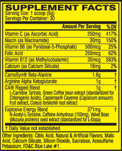Nutrition Facts Cellucor C4 Ripped Explosive Pre-Workout Supplement Buy All Over Lahore Pakistan, www.arnutrition.pk iS The Best Food Supplements Store