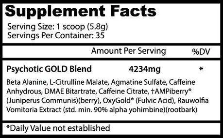 Nutrition Facts About Psychotic Gold Infused Pre Workout Powerhouse By Insane Labz Supplement Buy All Over In Pakistan 2021, www.arnutrition.pk iS The Best Food Supplements Store In Lahore Pakistan
