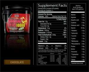 Nutrition Facts Russian Bear 10000 Mass Gainer By Russian Bear Nutrition , www.arnutrition.pk iS The Best Food Supplements Store In Lahore Pakistan