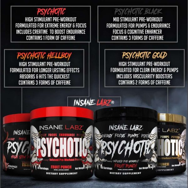 Psychotic Gold is High Stimulant Pre-Workout Formulated For Clean Energy & Pumps Includes Vascularity Boosters Contains 2 Forms of Caffeine. Buy Products Of Insane Labz At www.arnutrition.pk
