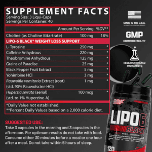 Nutrition Facts Nutrex Research Lipo 6 Black Extreme Potency Fat Burner in 120 Capsules All Over in Lahore Pakistan, www.arnutrition.pk iS The Best Food Supplements Store In Karachi Pakistan 1
