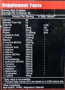 Nutrition Facts Mega Sports Amino Hardcore Supplement in 325 Tablets All Over Lahore Pakistan 2022, www.arnutrition.pk iS The Best Supplements Store