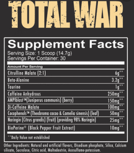 Nutrition Facts Redcon1 Total War Pre-Workout Supplement in 30 Serivings All Over Lahore Pakistan , www.arnutrition.pk iS The Best Supplements Store