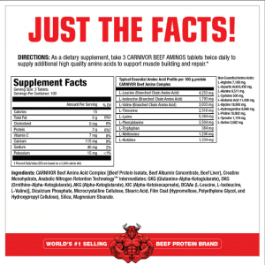 Nutrition Facts MuscleMeds Carnivor Ultra-Concentrated 100% Beef Aminos in 300 Tablets All Over In Lahore Pakistan, www.arnutrition.pk iS The Best Food Supplements Store In Lahore Pakistan