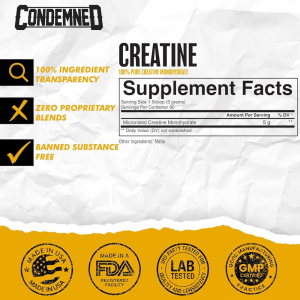 Nutrition Facts of Condemned Labz Creatine Monohydrate In Lahore Pakistan, www.arnutrition.pk iS Best Supplements Store In Pakistan Lahore Karachi
