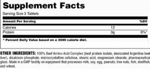 Nutrition Facts of Universal Nutrition 100% Beef Aminos 3g of pure beef protein - ARNutrition.Pk